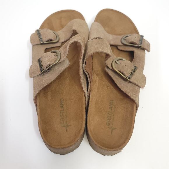 Eastland Mens Sandals Size 12 D Leather Cambridge Buckle Cork Tan Slide​​ - Picture 5 of 12